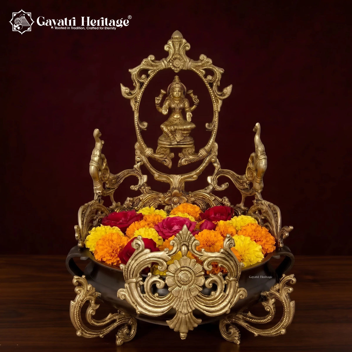 Brass Lakshmi Urli Bowl, 19.5 inch, handcrafted by Gayatri Heritage