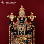 Large Brass Lord Venkateswara Statue | Tirupati Balaji Idol with Black Gold Finish and Colorful Stonework