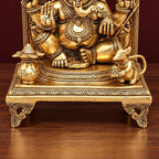 Brass Ganesha Idol on Singhasan Throne with Kirtimukha Arch, Kalash & Mouse | Handcrafted Ganpati Murti for Home Mandir