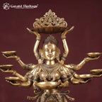 Brass Multi-Armed Deepalakshmi Diya Lamp Statue | Hand-Carved Goddess Figurine
