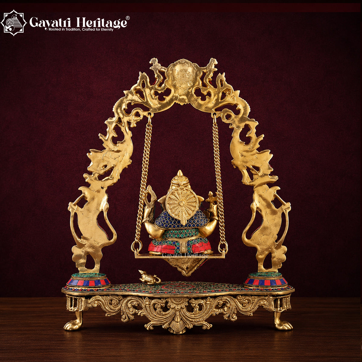 Brass Ganesha Jhula – Stonework Swing for Lord Ganesh | Gayatri Heritage