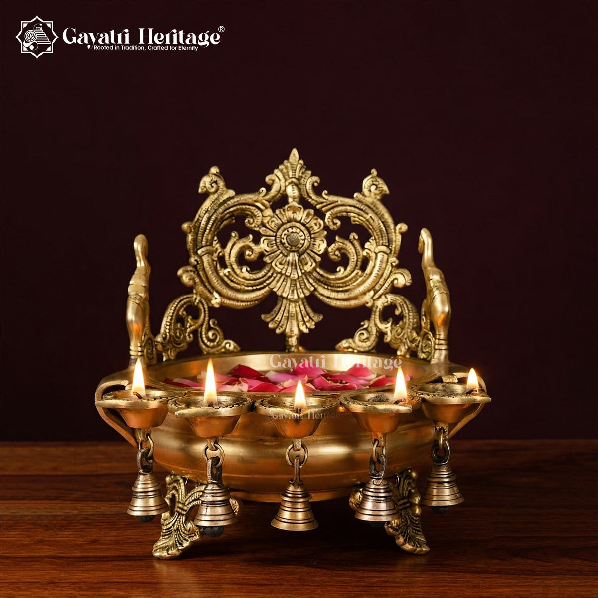 Brass Urli with Diya and Bells – Elegant Traditional Décor | Gayatri Heritage