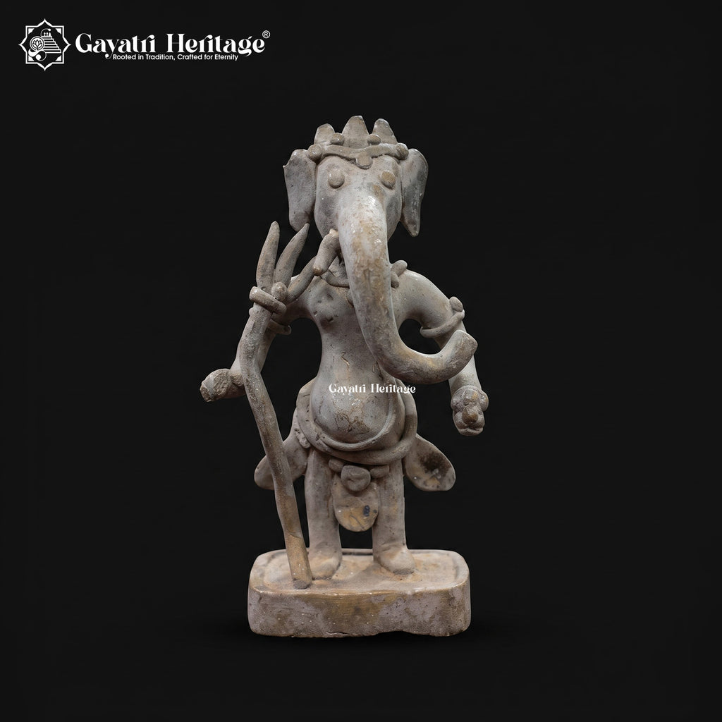 Rare Antique Brass Standing Ganesh Idol with Staff | Vintage Style Ganesha Statue