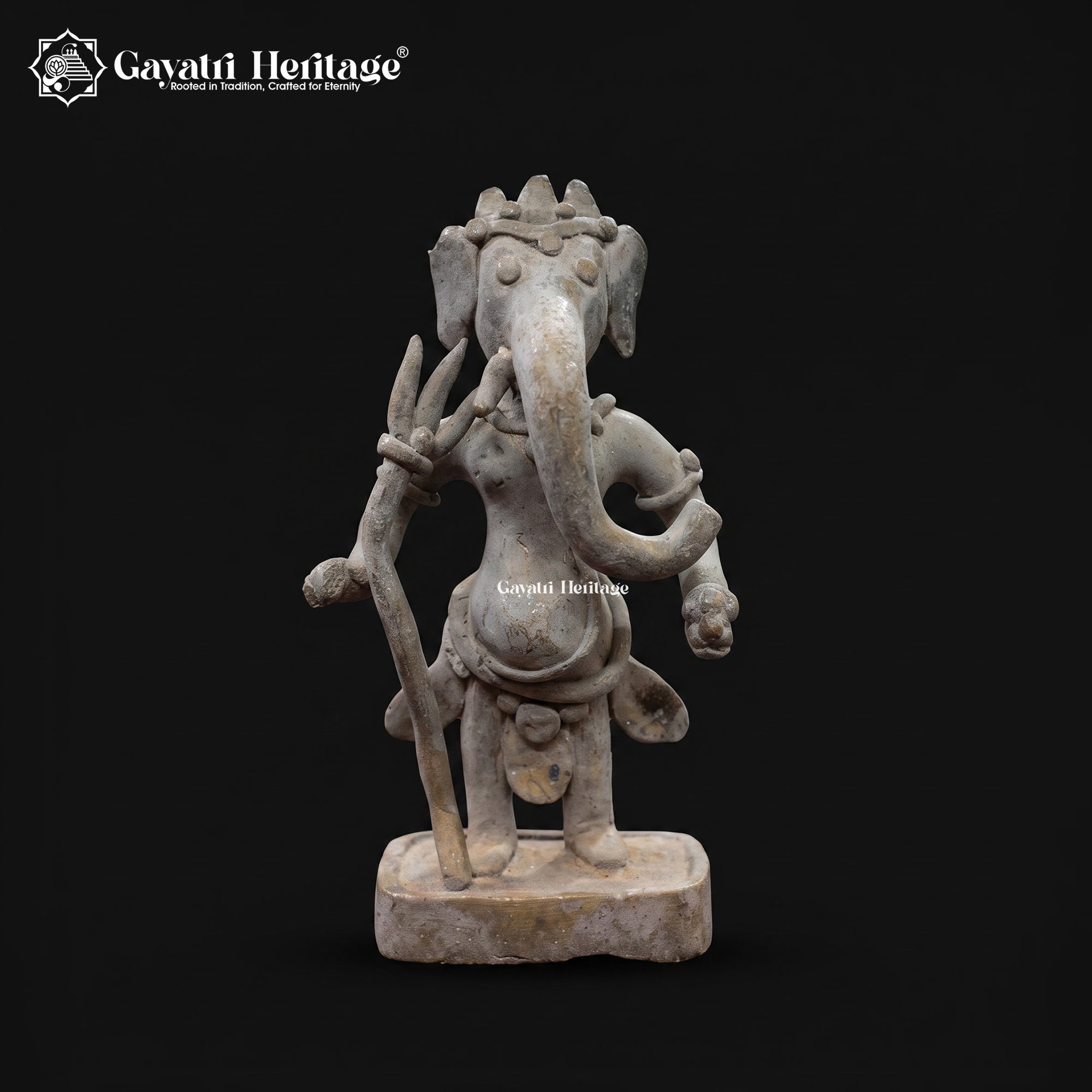 Rare Antique Brass Standing Ganesh Idol with Staff | Vintage Style Ganesha Statue