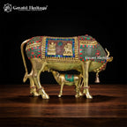 Brass Cow and Calf with Stone Work – Motherhood & Prosperity | Gayatri Heritage