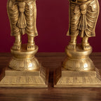 Brass Deepalakshmi Diya Pair Set of 2, Paavai Vilakku Oil Lamps with Parrots, Traditional South Indian Temple Decor