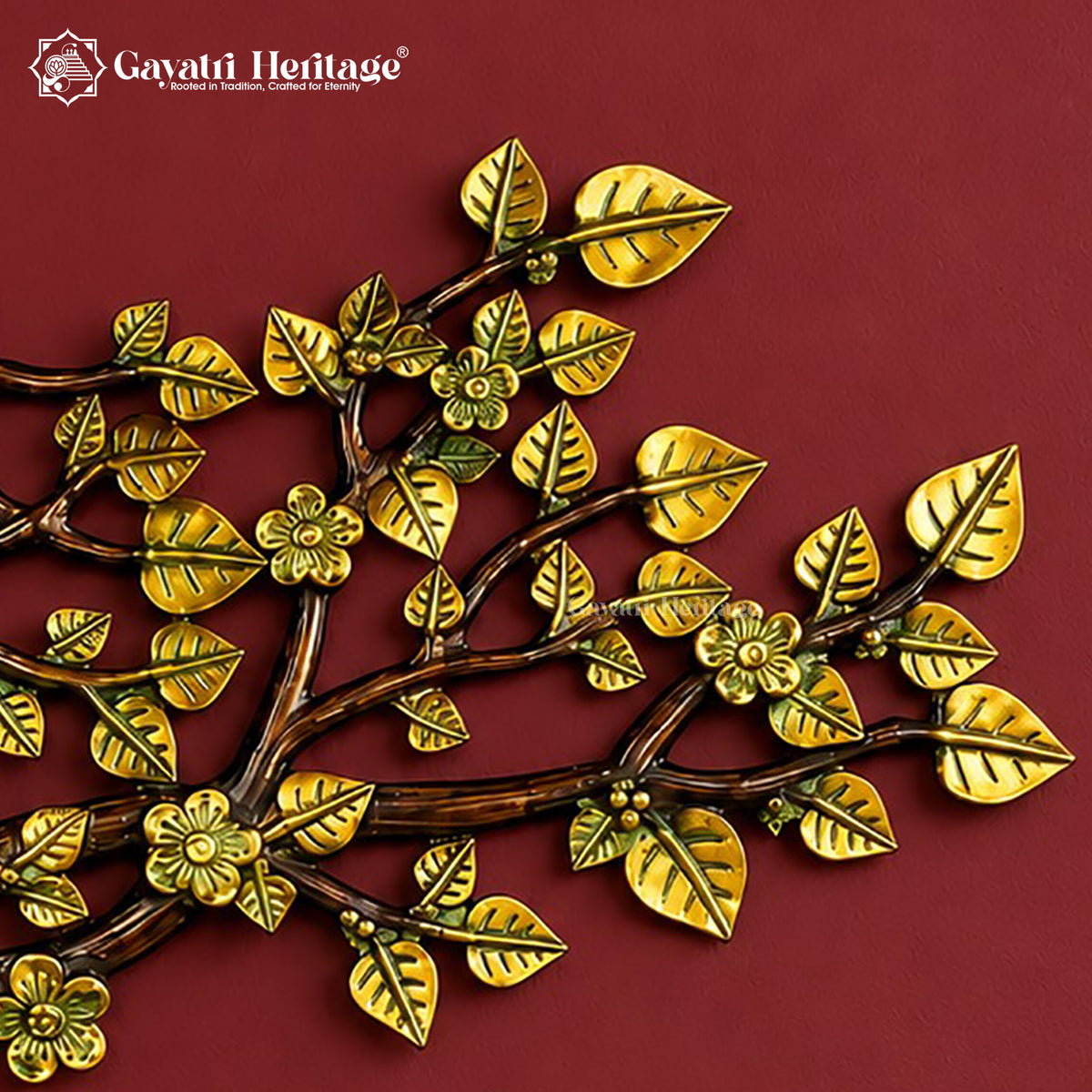Brass Kalpavriksha Tree of Life Wall Art | Brown Gold Finish Hanging Sculpture | Handmade Living Room Decor