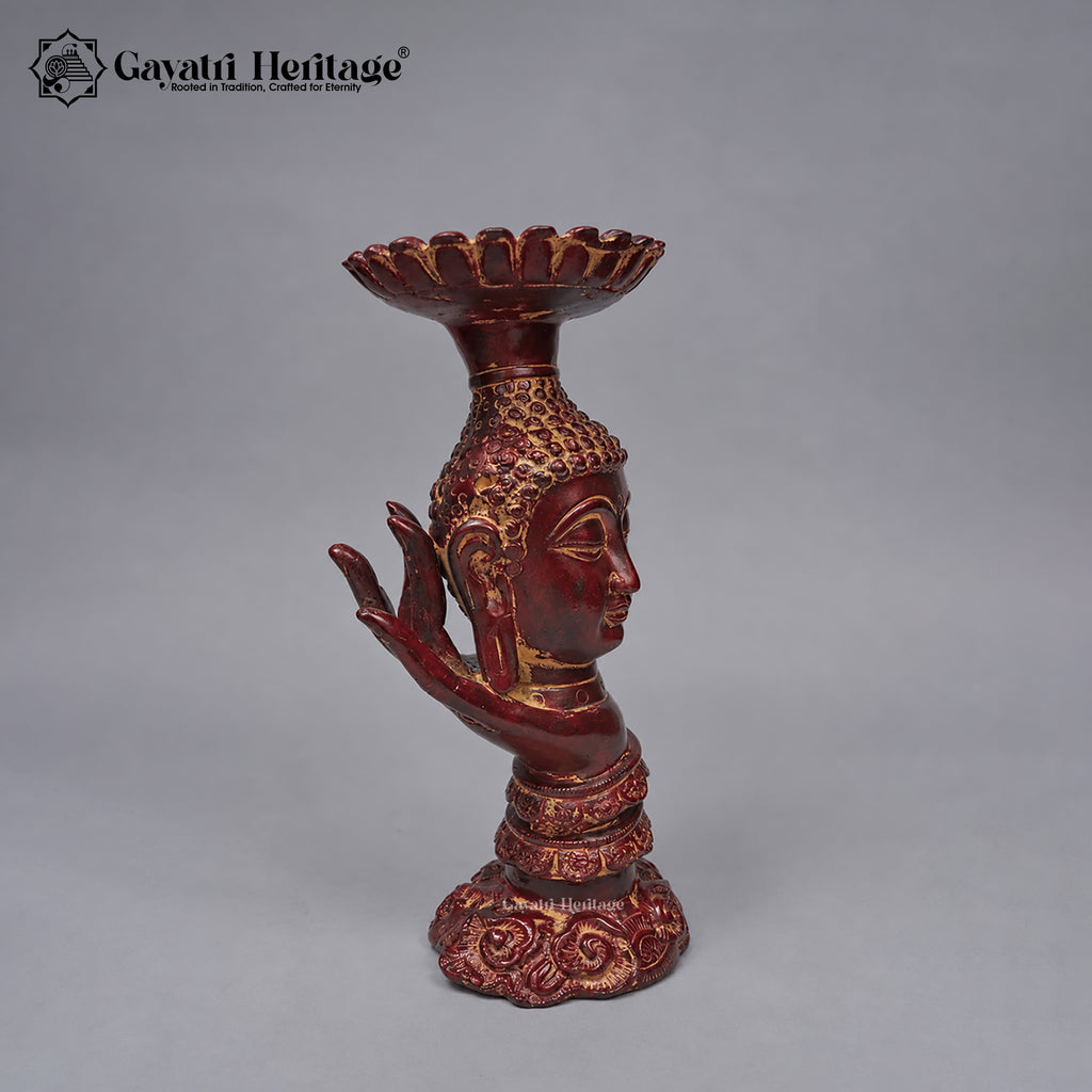 Brass Buddha Palm Candle Holder | Antique Red Finish | Handcrafted Buddha Statue for Home Decor