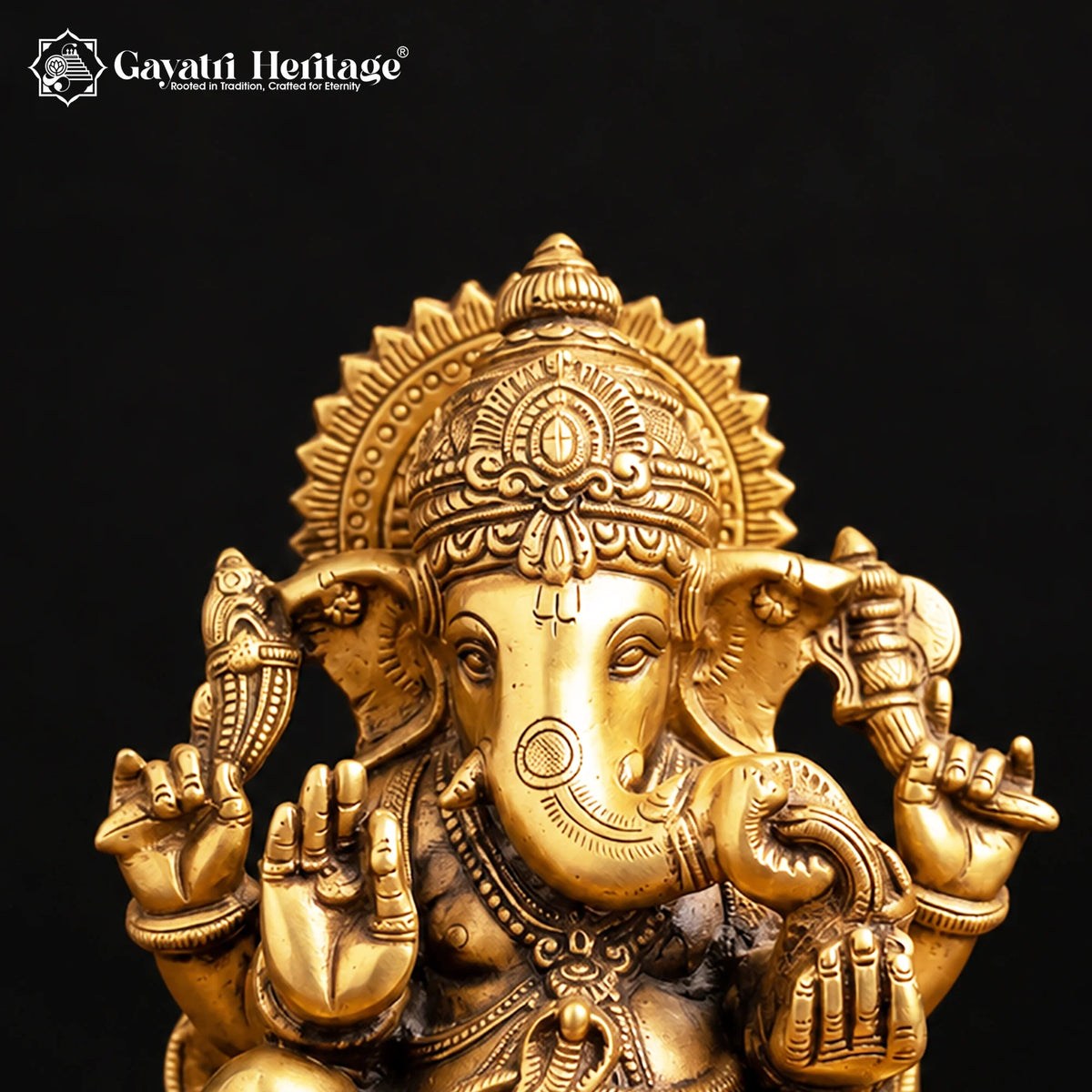 Brass Ganesha Idol on Lotus Base, Traditional Indian Temple Murti, Handcrafted Ganpati Statue for Home Mandir
