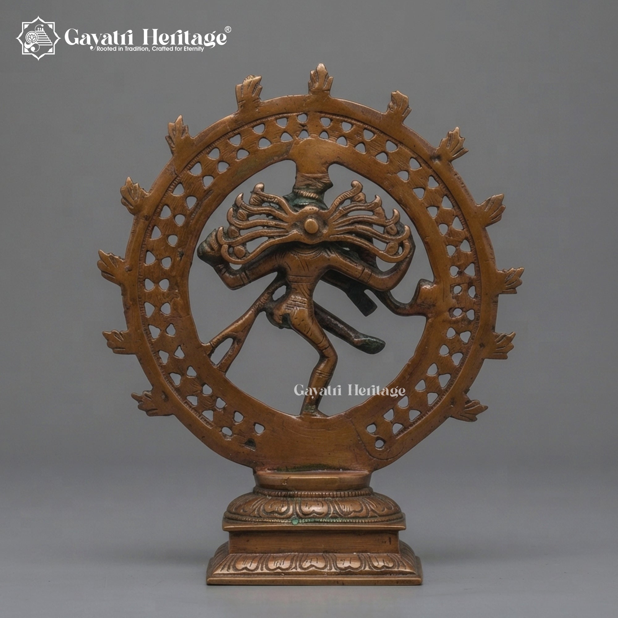 Antique Brass Nataraja Statue – Hand-Pierced Ring Design | Warm Bronze Finish