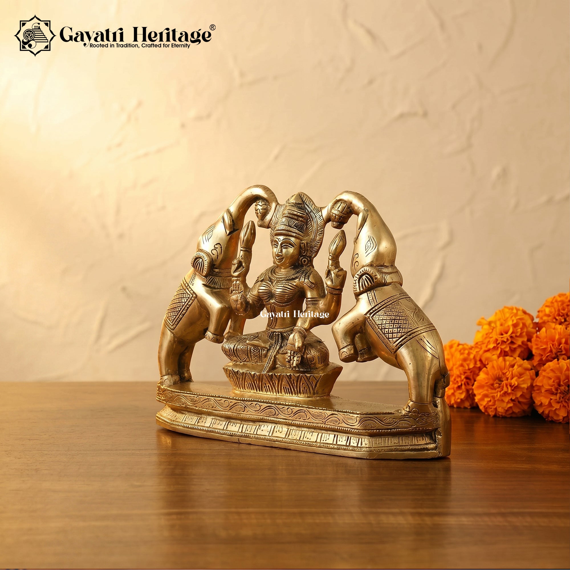 Pure Brass Gajalakshmi Idol with Elephants – Goddess Lakshmi Statue | Gayatri Heritage