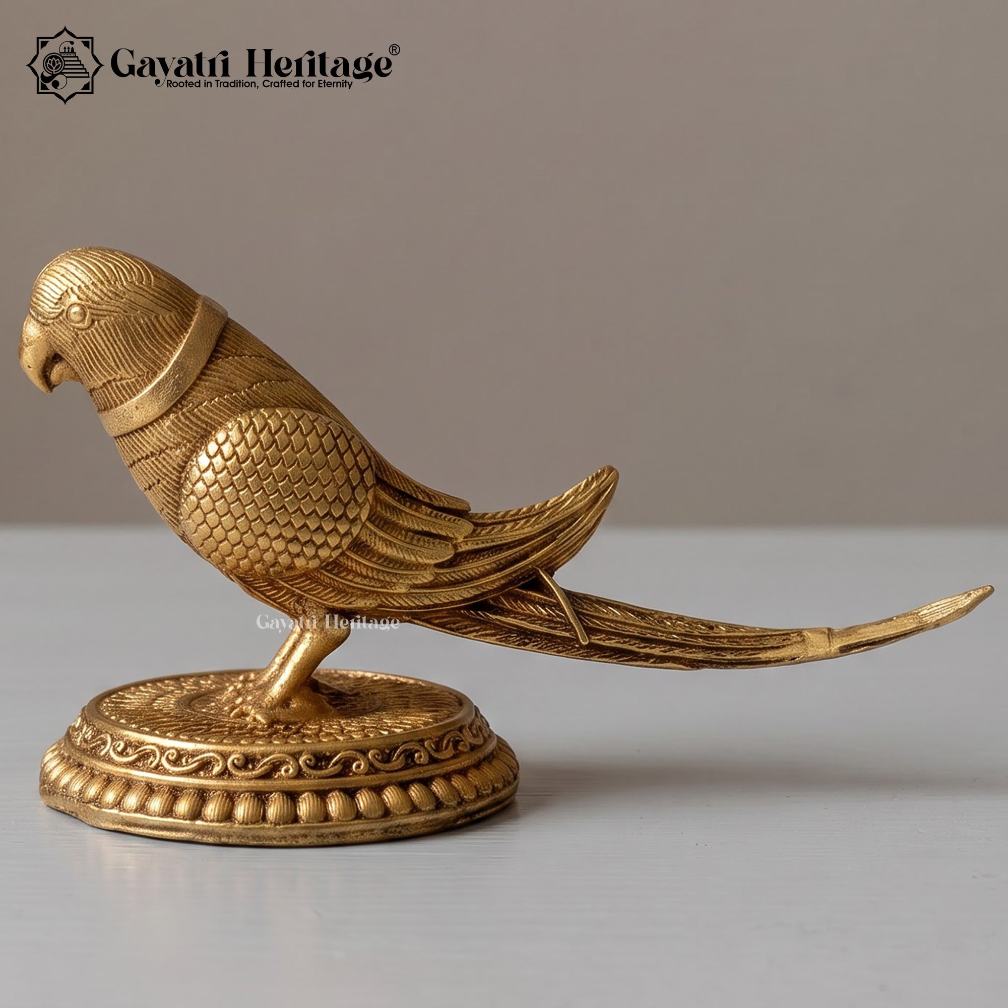 Brass Parrot Statue | Traditional Indian Bird Figurine | Home Decor & Tabletop Accent