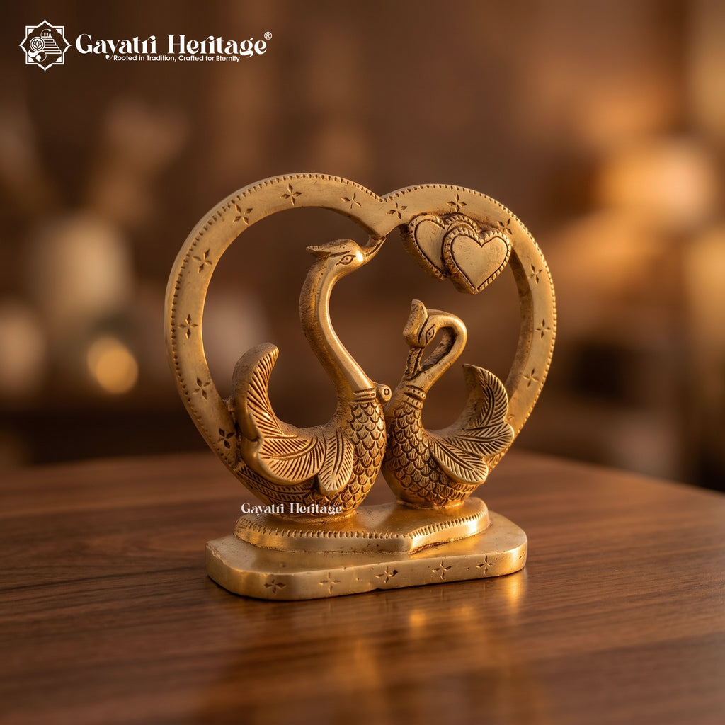 Antique Brass Twin Swan Heart Figurine 5.5" |  Handcrafted Love Birds Statue | Anniversary & Wedding Gift  | Gayatri Heritage