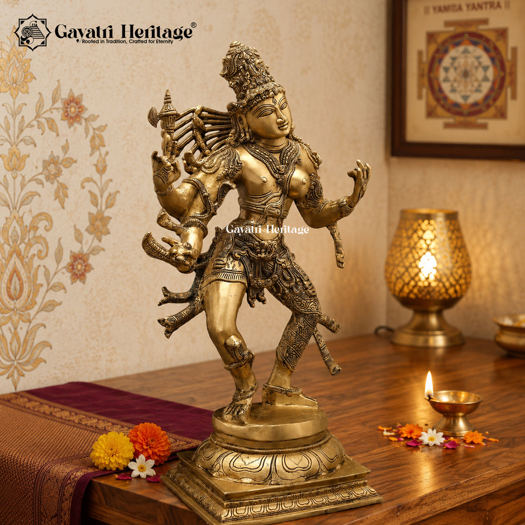 Brass Dancing Ardhanarishvara Statue – Shiva Shakti Hindu Deity Idol | Gayatri Heritage