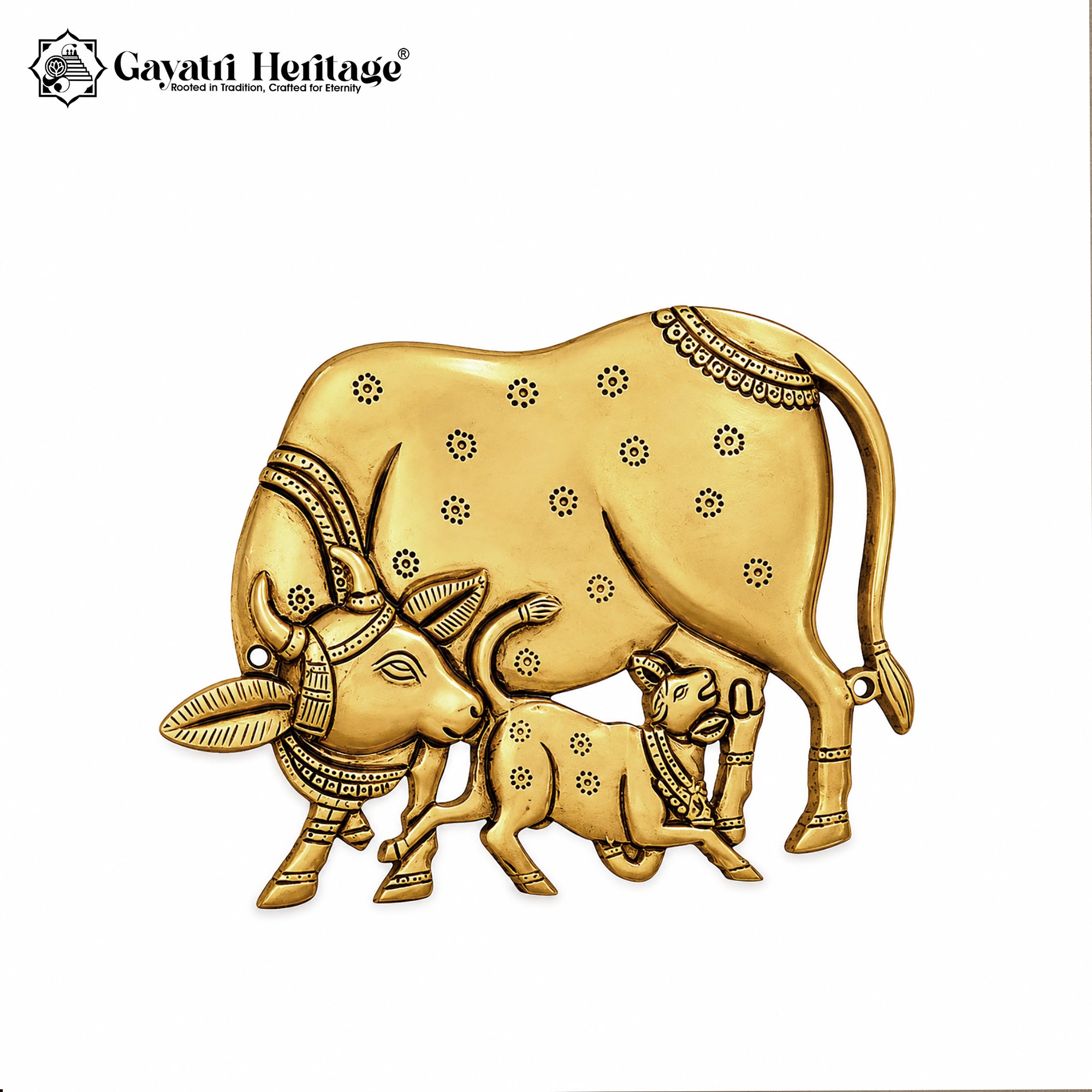 Brass Cow Calf Wall Hanger | Kamdhenu  Sacred Cow Wall Art | Vastu Home Decor | Gayatri Heritage