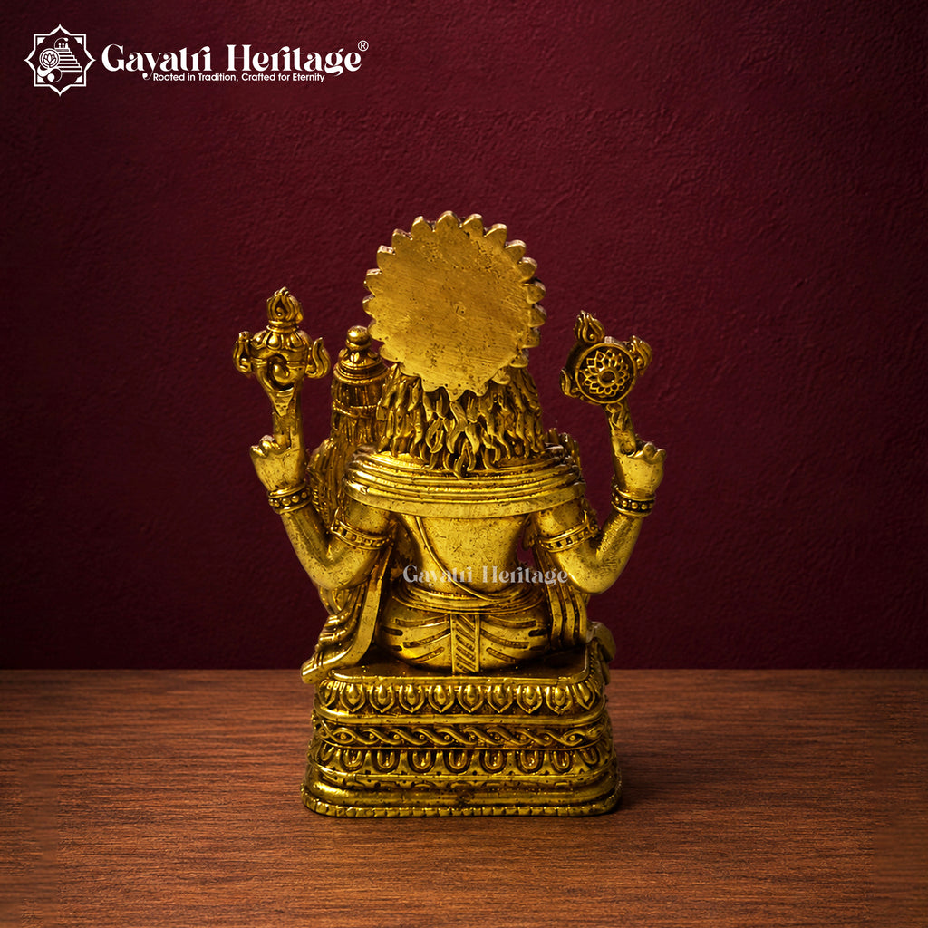 Brass Narasimha Idol | Lord Vishnu Lion Avatar Statue | Antique Gold Ugra Narasimha Murti | Hindu Pooja Room Decor | Spiritual Gift