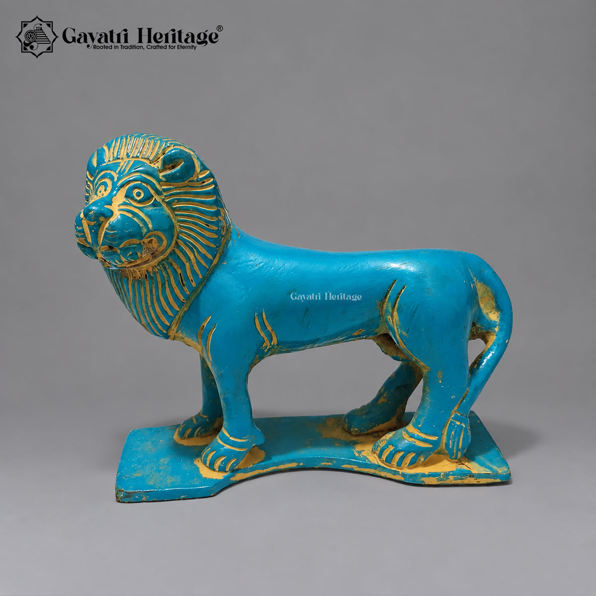 Brass Mahishasura Mardini Statue | Turquoise & Gold Finish Durga Idol – 12 Inch
