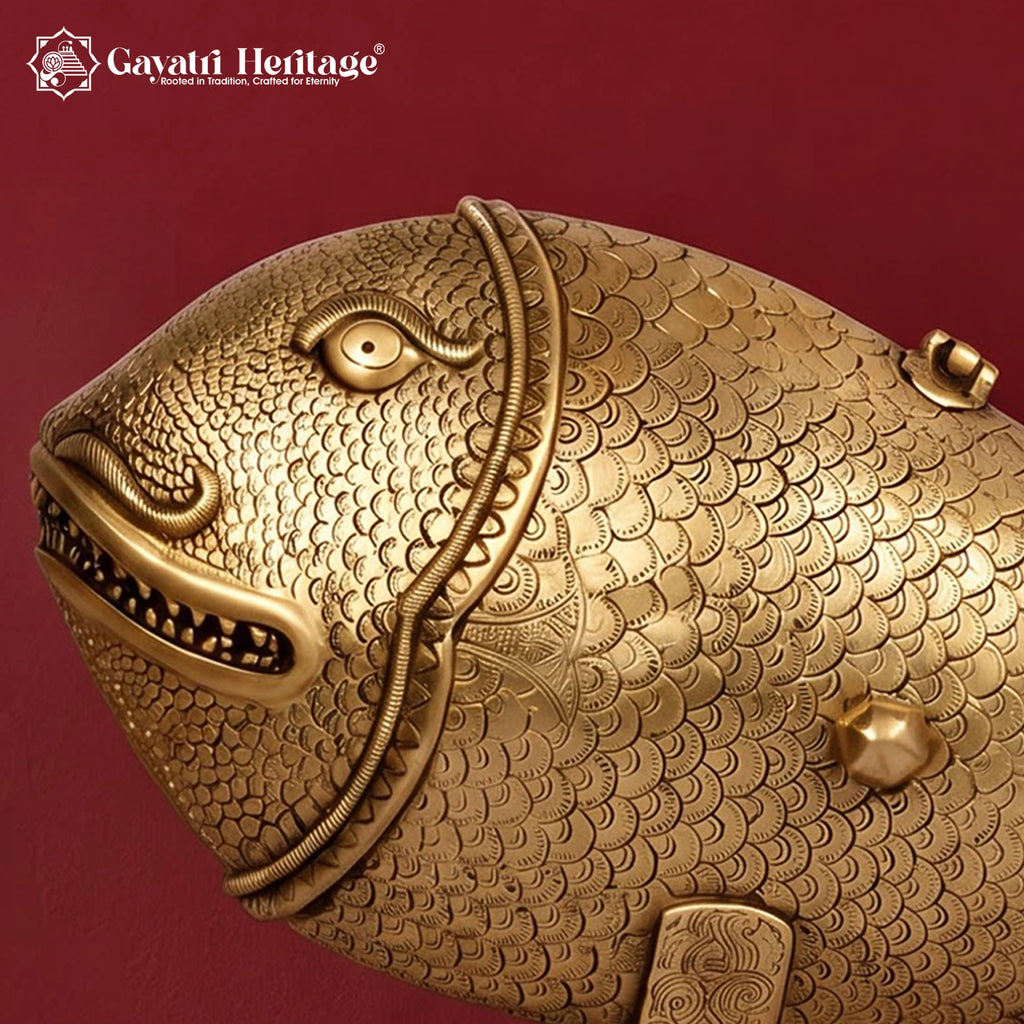 Brass Fish Figurine, Handcrafted Golden Fish Statue, Traditional Indian Brass Decor, Nautical Home Accent, Unique Housewarming Gift