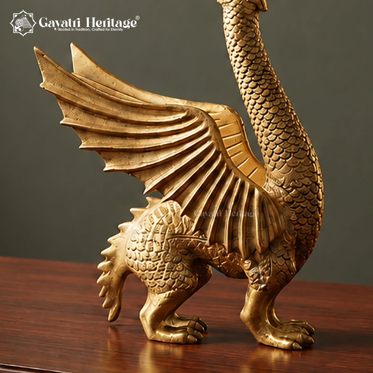 Brass Dragon Bell Chowki Stand | Mythical Bird Pedestal with Hanging Bells | Vintage Home Decor