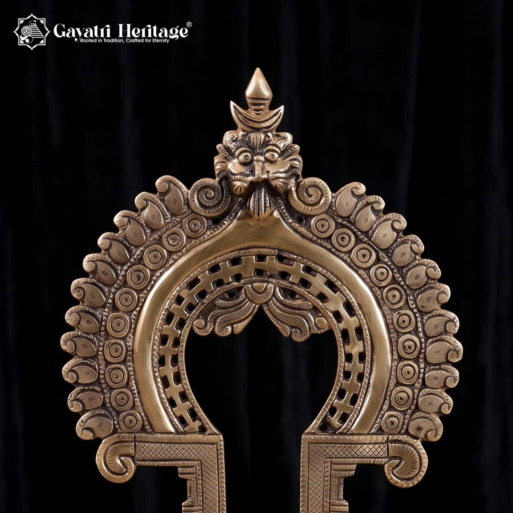 Brass Prabhavali with Kirtimukha and Yali | Traditional Temple Idol Arch (10 Inch)