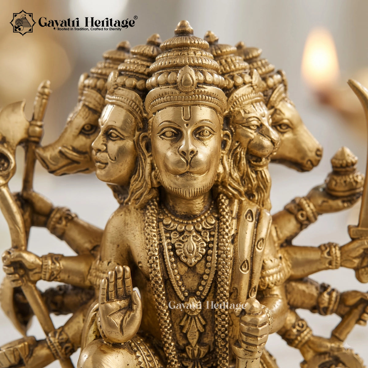 Brass Panchmukhi Hanuman Idol | Five-Faced Bajrangbali Statue | Pooja Room & Home Temple Decor