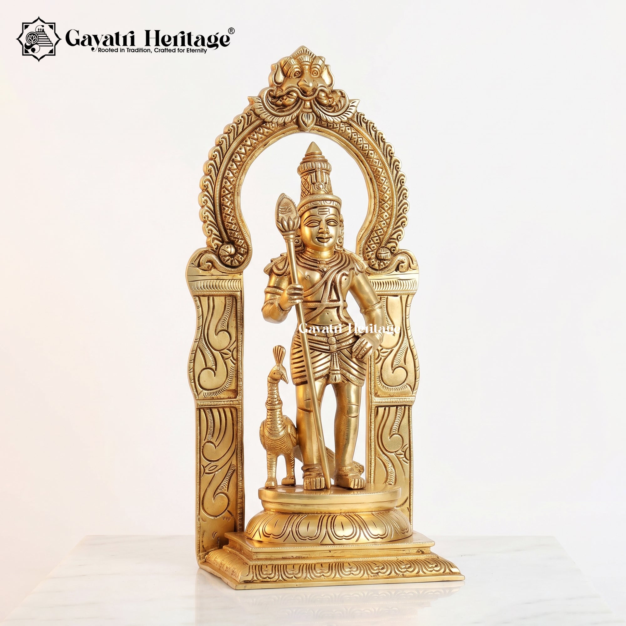Brass Murugan Statue with Prabhavali | 17 Inch  Lord Kartikeya Idol |Gayatri Heritage