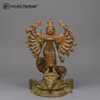 Brass Chamunda Devi Idol | Natural Bronze Finish with Carved Prabhavali Arch