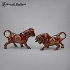 Brass Bull Pair | Antique Red Finish | Powerful Bull Sculpture for Home & Office Decor