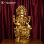Brass Lakshmi Statue | Antique Gold Four-Armed Goddess Sculpture for Home Temple Decor