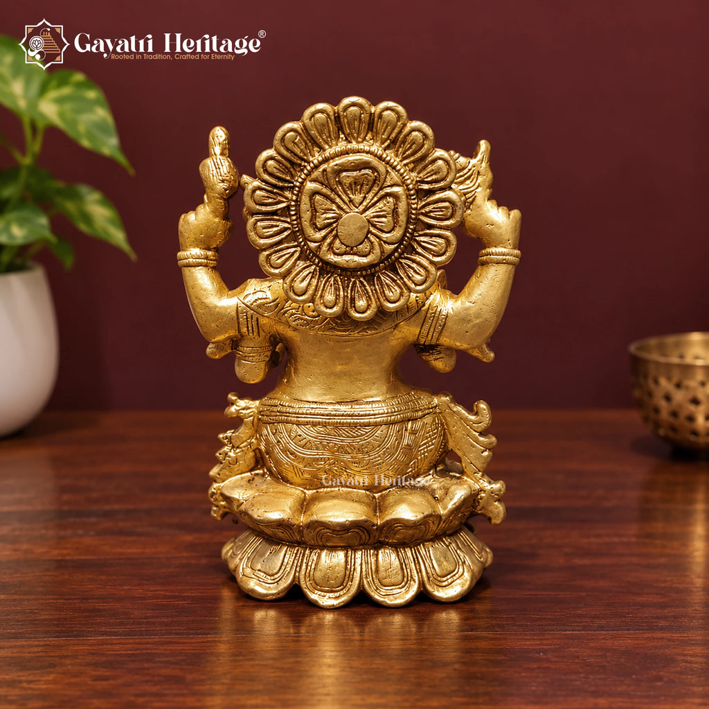 Handcrafted Brass Lord Ganesha Statue with Halo – Ganpati Idol on Lotus Throne for Home Mandir & Pooja Decor