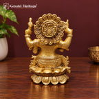 Handcrafted Brass Lord Ganesha Statue with Halo – Ganpati Idol on Lotus Throne for Home Mandir & Pooja Decor