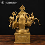 18-Handed Brass Durga Maa Statue | 24 Inch Mahishasura Mardini Goddess Idol | Handcrafted Hindu Temple Decor