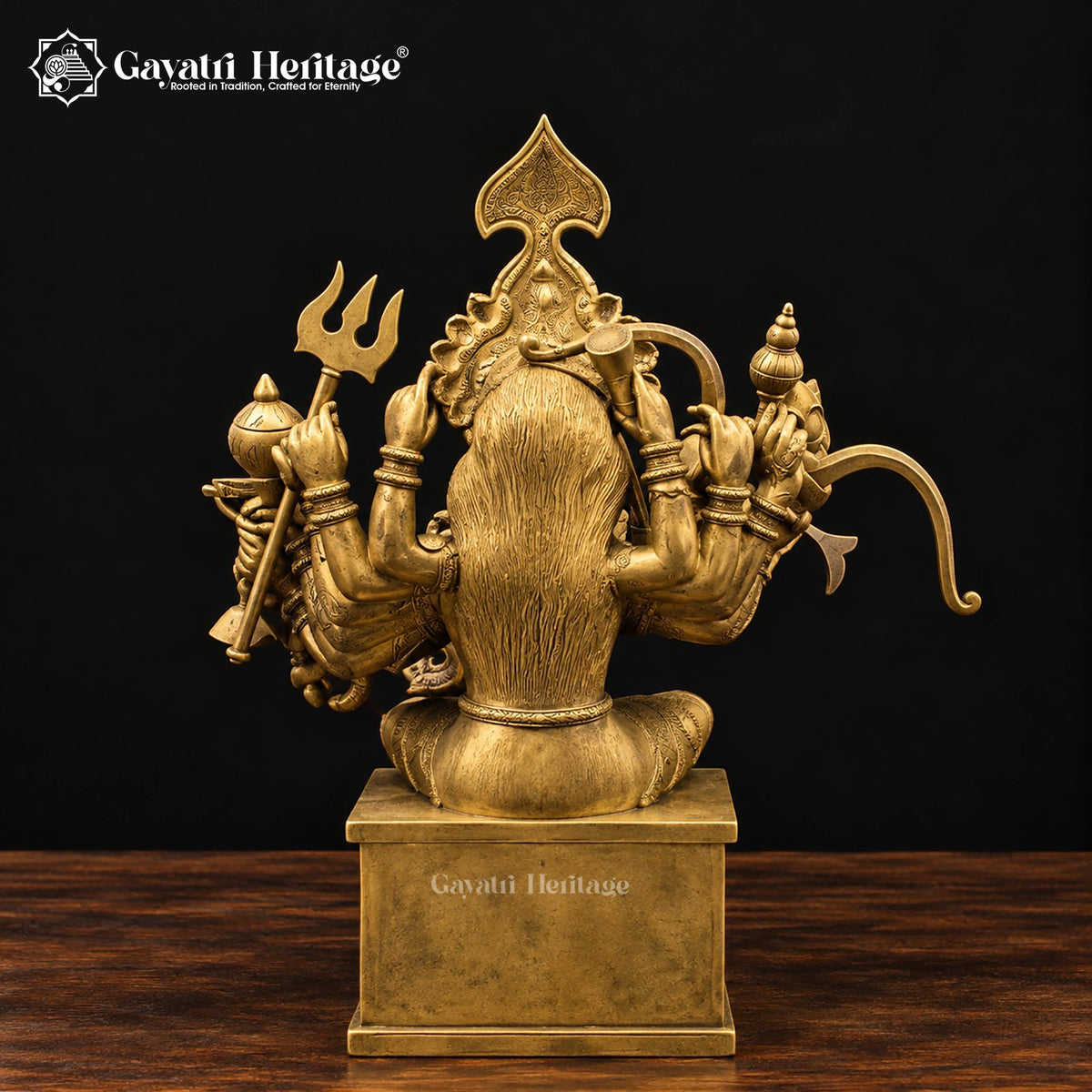 18-Handed Brass Durga Maa Statue | 24 Inch Mahishasura Mardini Goddess Idol | Handcrafted Hindu Temple Decor