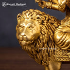 Brass Durga Maa Idol on Lion | Handcrafted Goddess Durga Sculpture