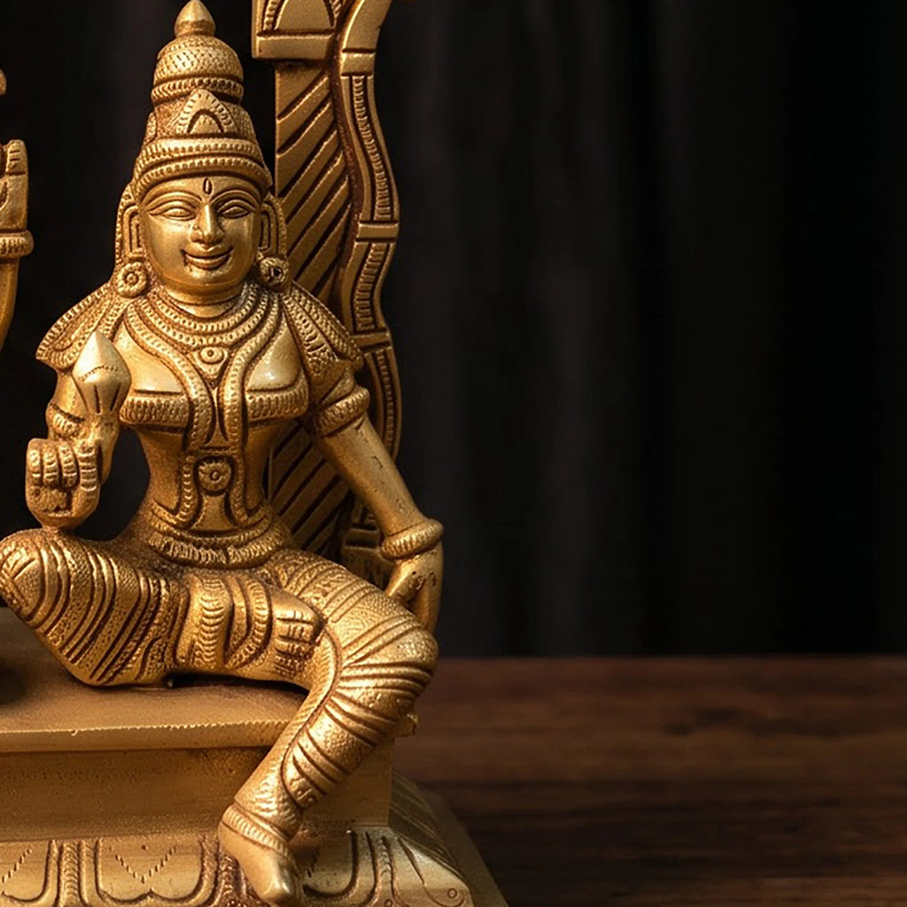 Brass Shiva Parvati Idol | Seated Divine Couple Statue for Mandir Decor (10 Inch)