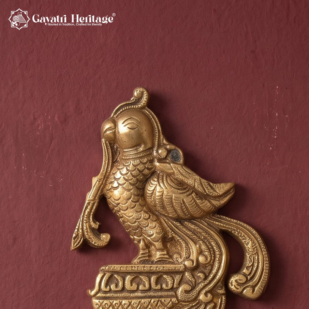 Brass Peacock with Lotus Flower Kalash Wall Hanging – Traditional Indian Wall Decor, Vastu Showpiece & Pooja Room Decoration