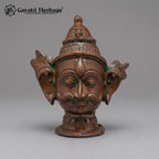 Brass Shiva Parvati Face Set – Copper Brown Antique Finish, Handcrafted Hindu Deity Mukha