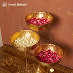 Set of 3 Tall Urli Bowls – Hammered Gold Lotus Petal Diya Stand | Gayatri Heritage
