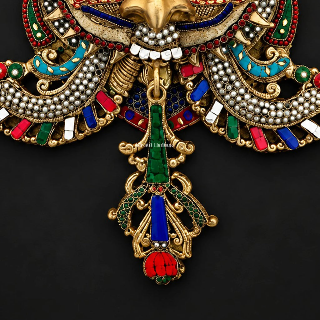 Brass Kirtimukha Wall Hanging with Pearl Bead Stone Inlay – Nazar Battu & Main Door Decor