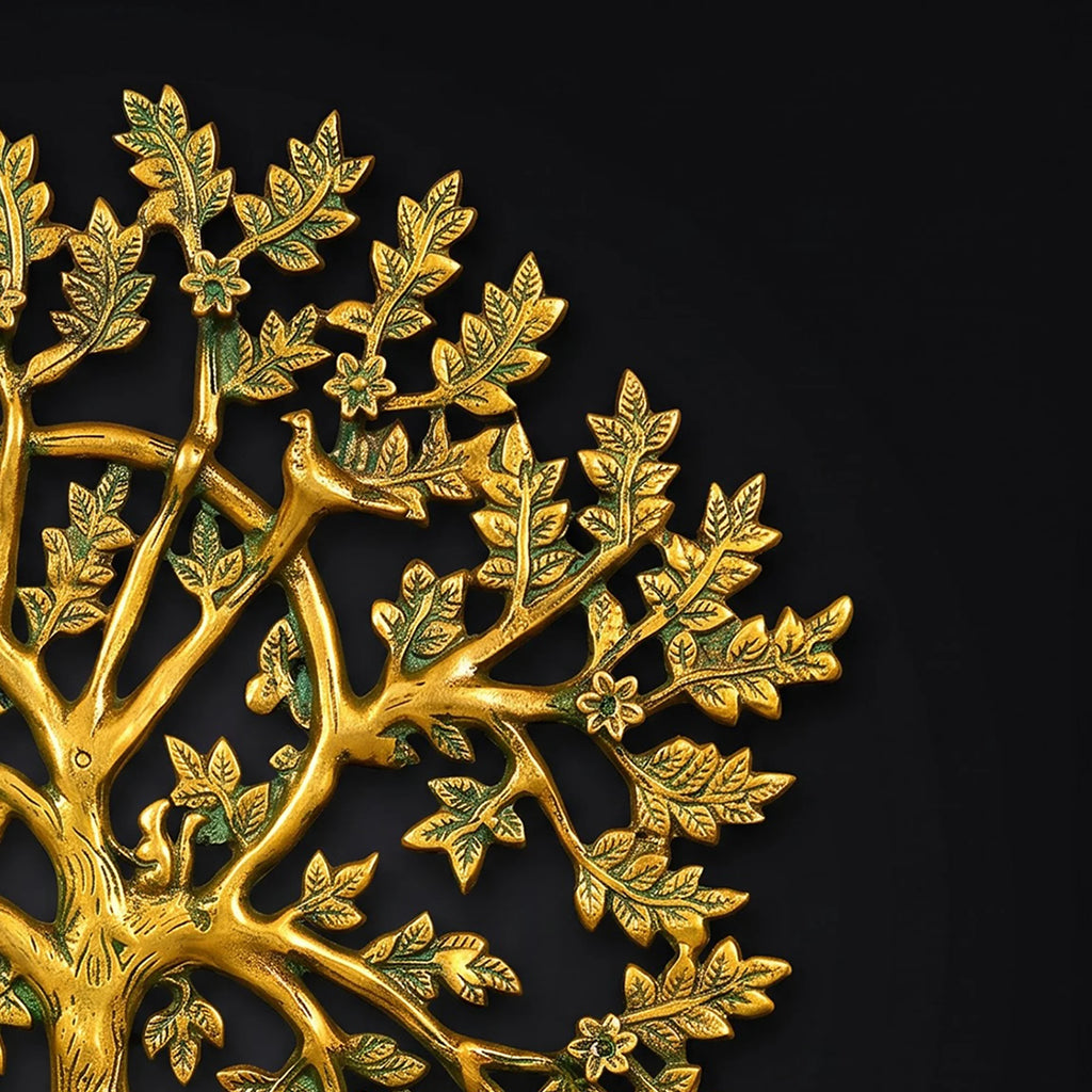 Brass Kamdhenu Tree Wall Decor | Cow & Calf Traditional Indian Art (20 Inch)