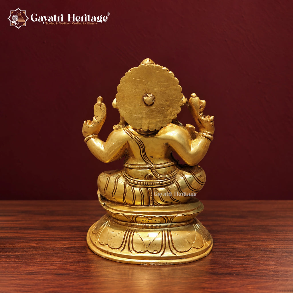 Brass Ganesha Statue on Lotus Base – Handcrafted Lord Ganesh Idol for Home Temple & Pooja Decor