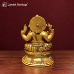 Brass Ganesha Statue on Lotus Base – Handcrafted Lord Ganesh Idol for Home Temple & Pooja Decor