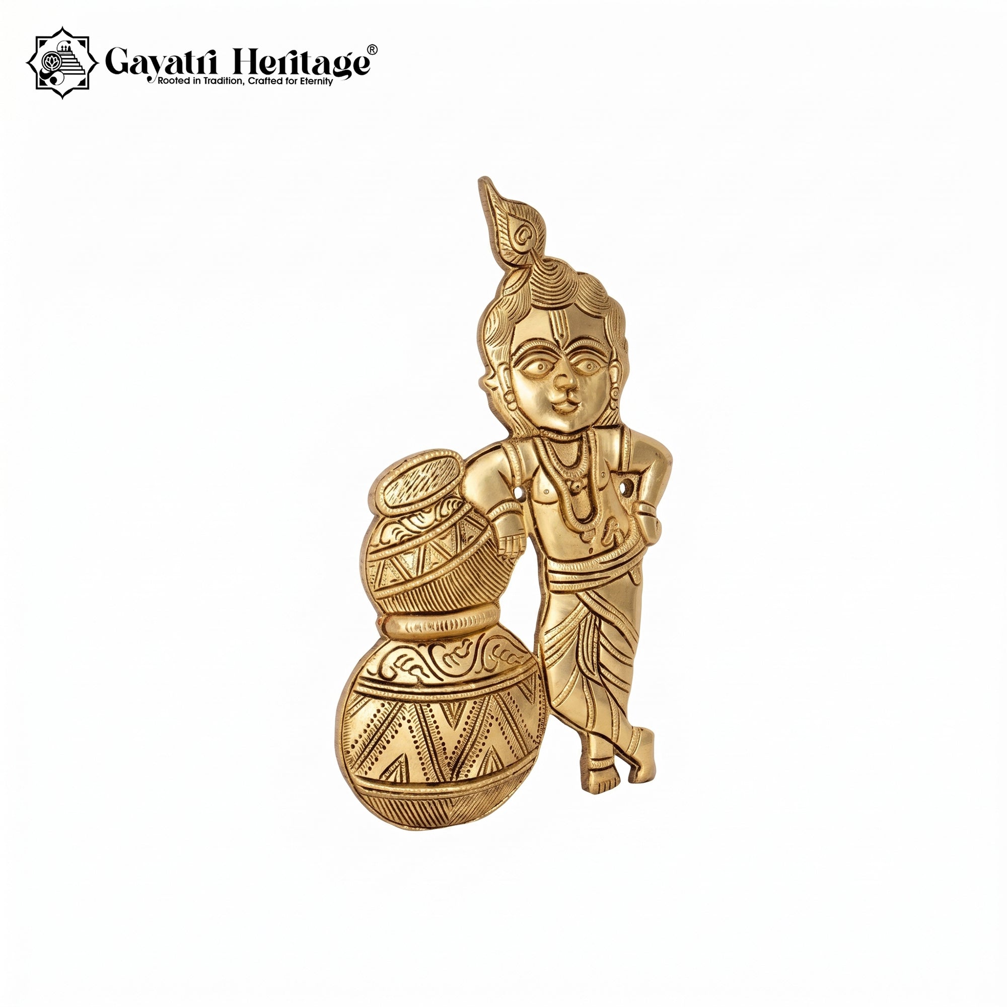 Brass Bal Krishna Matki Wall Hanger |  Handcrafted Krishna Idol Wall Art | Pooja Room  Decor | Gayatri Heritage