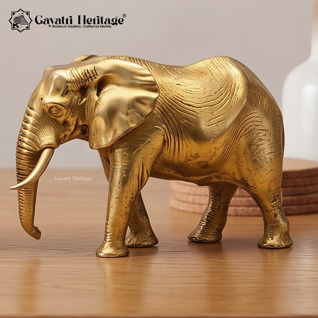 Brass Wild Elephant Pair Statue | Traditional Indian Elephant Figurines | Luxury Home Decor, Living Room Tabletop & Office Display
