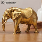 Brass Wild Elephant Pair Statue | Traditional Indian Elephant Figurines | Luxury Home Decor, Living Room Tabletop & Office Display