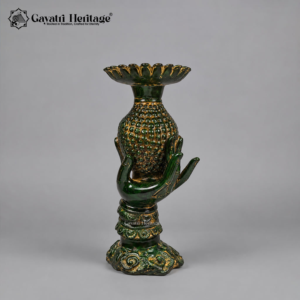 Brass Buddha Candle Holder | Antique Green Finish | Handcrafted Buddhist Figurine & Home Decor