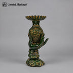 Brass Buddha Candle Holder | Antique Green Finish | Handcrafted Buddhist Figurine & Home Decor