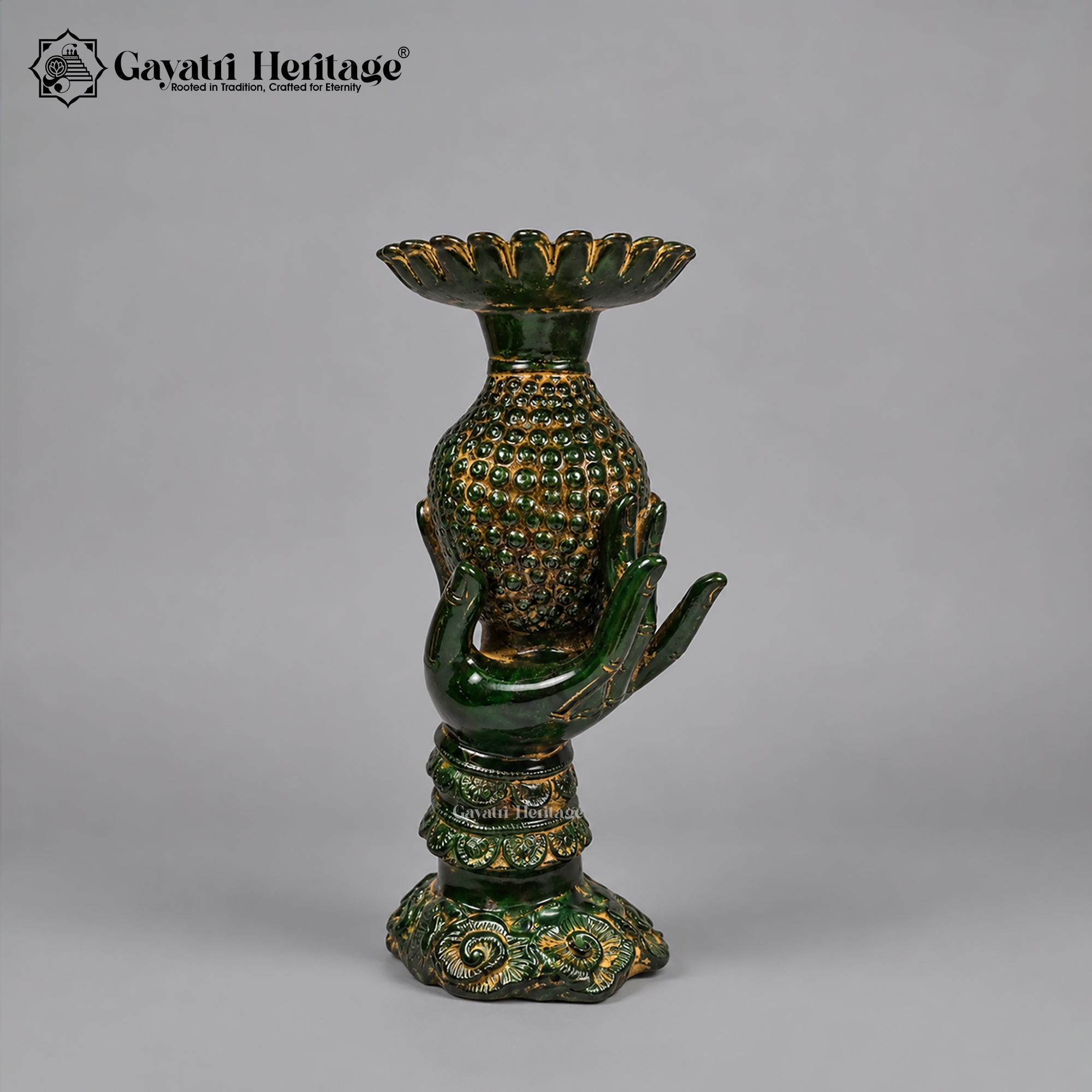 Brass Buddha Candle Holder | Antique Green Finish | Handcrafted Buddhist Figurine & Home Decor