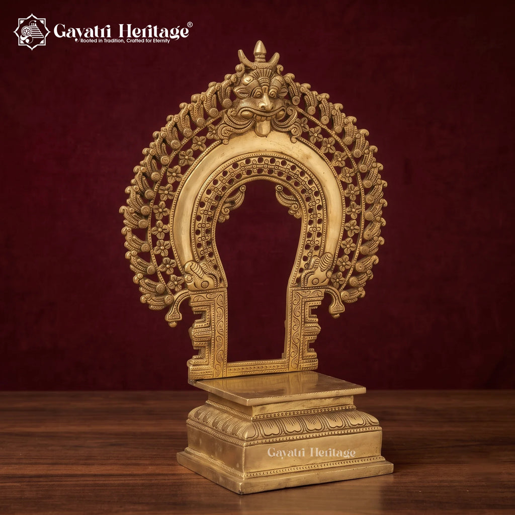 Brass Deity Throne with Kirtimukha Prabhavali | Temple Altar Seat (14 Inch)