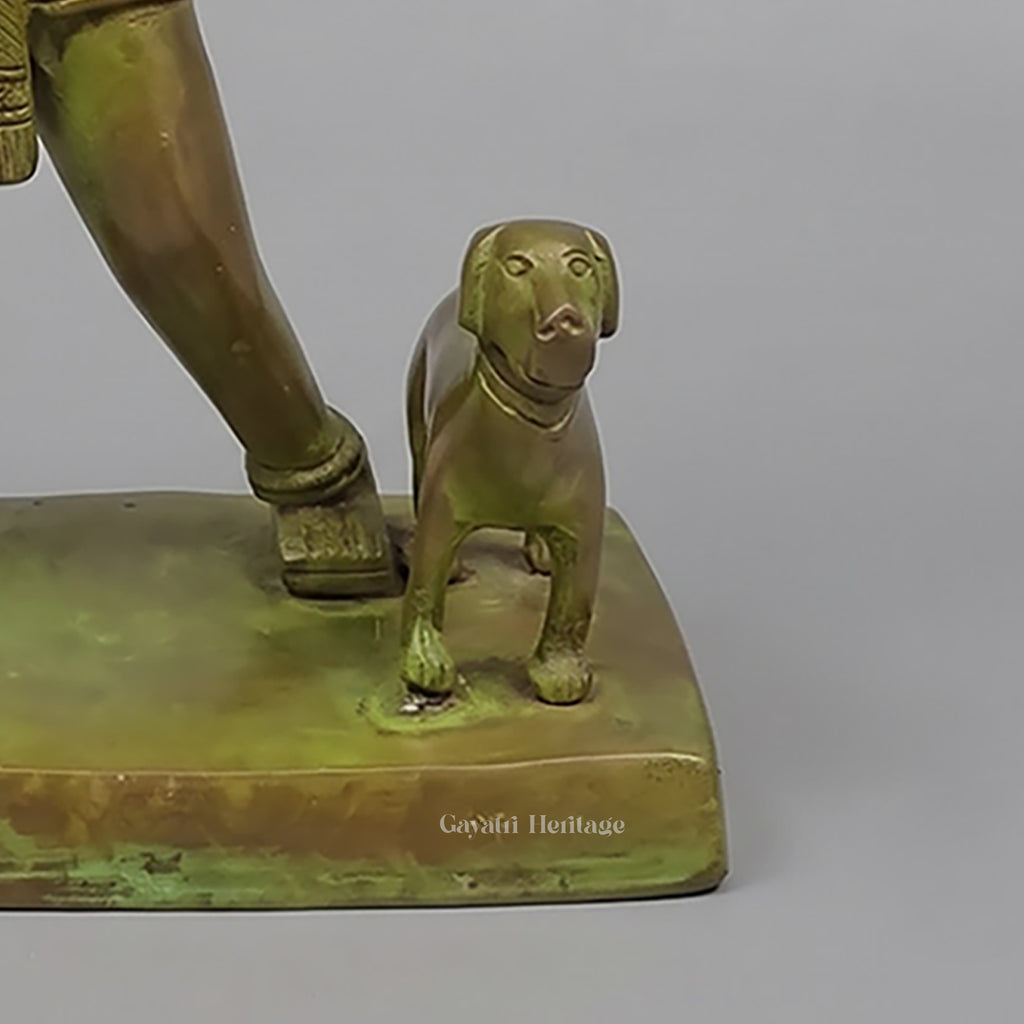 Brass Kaal Bhairav Statue with Dog | Antique Green Patina Finish | Handcrafted Lord Shiva Idol